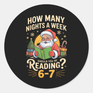 Pegatina Redonda Camiseta divertida de Santa leyendo 67 Meme Navida