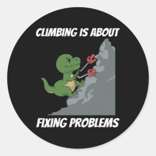 Pegatina Redonda Camiseta divertida de T-rex escalador de rocas Din