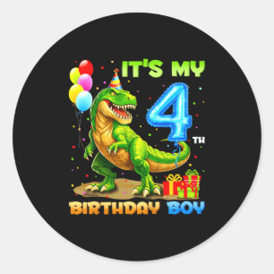 Pegatina Redonda Camiseta divertida del t-rex de 4 años para niños 