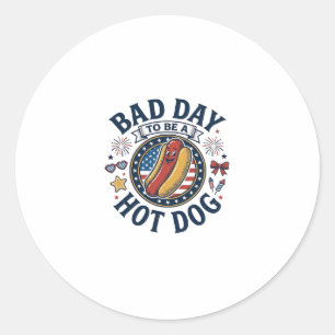 Pegatina Redonda Camiseta Divertida Día Malo Hot Dog Patriótico 4 d