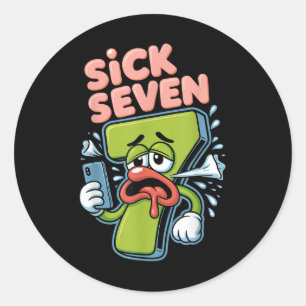 Pegatina Redonda Camiseta divertida Meme Sick Seven Seis Siete Jueg