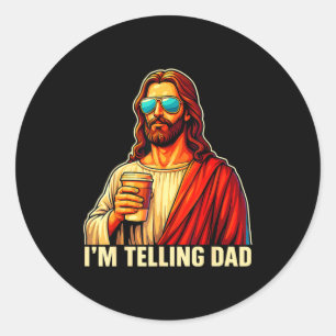 Pegatina Redonda Camiseta divertida para contarle a papá religiosa