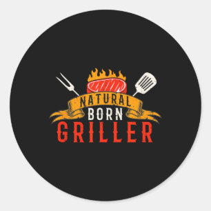 Pegatina Redonda Camiseta Divertida Para Hombres Bbq Natural Born G