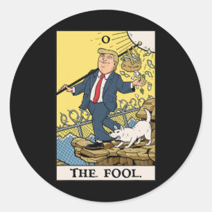 Pegatina Redonda Camiseta Divertida Trump El Loco Carta de Tarot Di