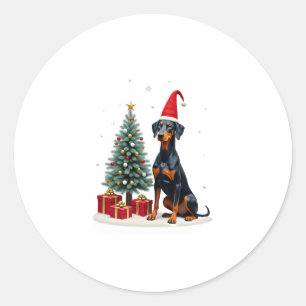 Pegatina Redonda Camiseta Doberman Divertido Árbol de Navidad Mujer