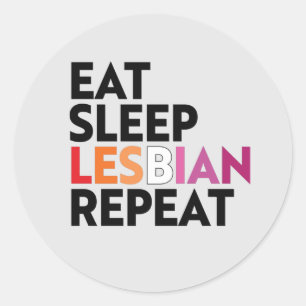 Pegatina Redonda Camiseta EAT SLEEP LESBIANA REPEAT