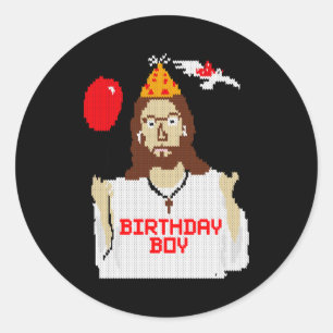 Pegatina Redonda Camiseta esencial de Navidad chico cumpleaños Jesú