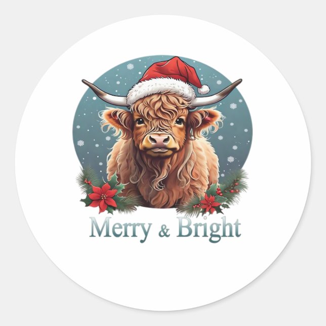 Pegatina Redonda Camiseta esencial de vaca de Highland (Anverso)