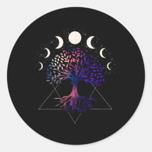 Pegatina Redonda Camiseta Espiritual Árbol De La Vida Fases Lunares