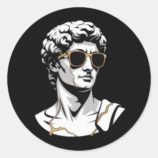 Pegatina Redonda Camiseta estética de gafas de sol de estatua grieg