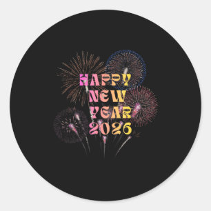 Pegatina Redonda Camiseta Feliz Año Nuevo 2026 Para Mujeres Fiesta