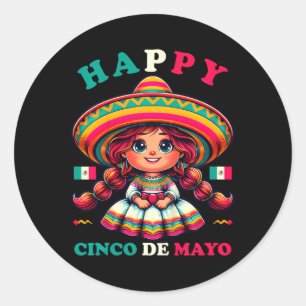 Pegatina Redonda Camiseta Feliz Cinco De Mayo Niña Niños Mexicana F