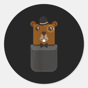 Pegatina Redonda Camiseta Feliz Día de la Marmota en tu bolsillo