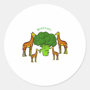 Pegatina Redonda Camiseta Girafa Familia Vegetariana Comiendo Bróco