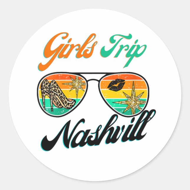 Pegatina Redonda Camiseta Girls Trip Nashville 2024 para Mujeres Fi (Anverso)