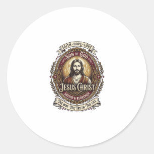 Pegatina Redonda Camiseta Gráfica de Antigüedades Jesús Arte Cristi