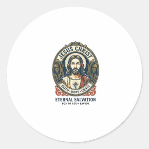 Pegatina Redonda Camiseta gráfica de aseo masculino de Jesús Barber