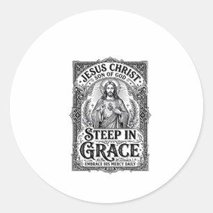 Pegatina Redonda Camiseta gráfica de Jesús amante del té cristiano