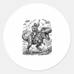 Pegatina Redonda Camiseta gráfica de jinete de dinosaurio con graba