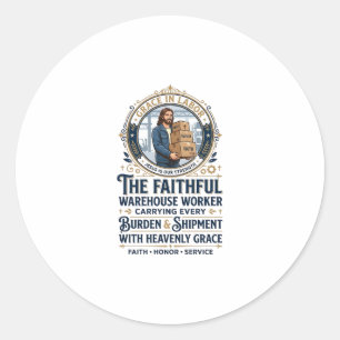 Pegatina Redonda Camiseta Gráfica de Logística de Almacén de Jesús