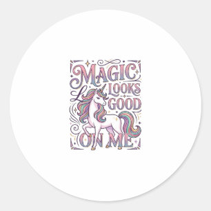 Pegatina Redonda Camiseta gráfica de moda con magia de unicornio