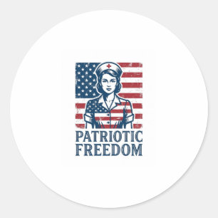 Pegatina Redonda Camiseta gráfica vectorial de enfermera patriota
