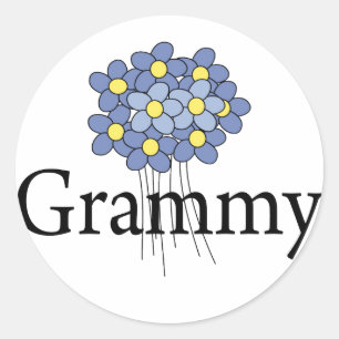 Pegatina Redonda Camiseta Grammy Flor Azul Bonita