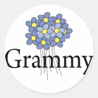 Pegatina Redonda Camiseta Grammy Flor Azul Bonita