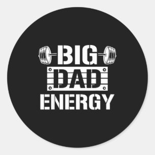 Pegatina Redonda Camiseta Gran Energía De Papá Divertida Gym Tee Dí