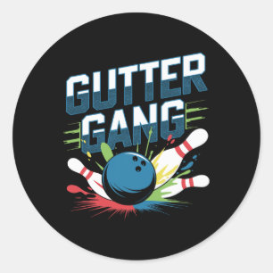 Pegatina Redonda Camiseta Gutter Gang Camisetas Divertidas de Bolos