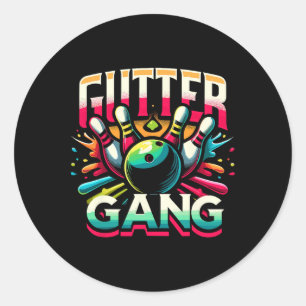 Pegatina Redonda Camiseta Gutter Gang Camisetas Divertidas de Bolos