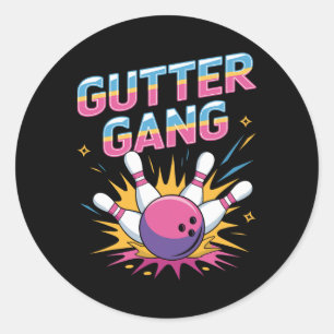 Pegatina Redonda Camiseta Gutter Gang Camisetas Divertidas de Bolos