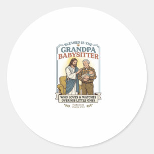 Pegatina Redonda Camiseta Humor de Abuelos de Jesús Cuidando la Fe 
