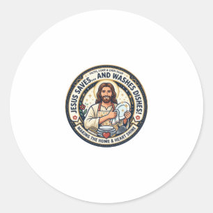 Pegatina Redonda Camiseta Humor Tareas de Lavandería Jesús Gráfica 