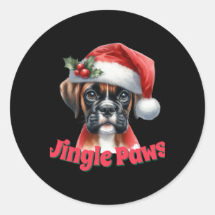 Pegatina Redonda Camiseta Jingle Paws Y Alegria De Perro Boxer