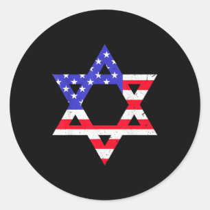 Pegatina Redonda Camiseta judía de Hanukkah con bandera estadounide