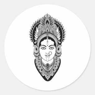 Pegatina Redonda Camiseta Kali Diosa Deidad India Hindú Yoga