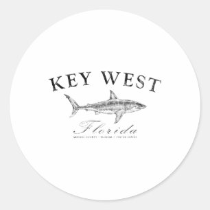 Pegatina Redonda Camiseta Key West Shark para pesca, navegación, bu