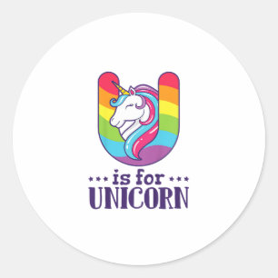 Pegatina Redonda Camiseta Kids U Is For Unicorn Alphabet