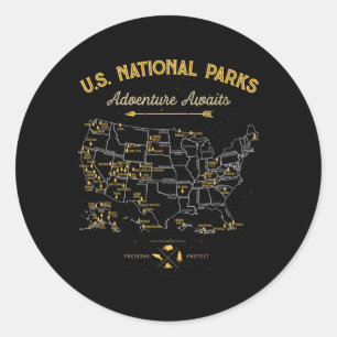 Pegatina Redonda Camiseta Mapa Parques Nacionales Camping Mujeres H