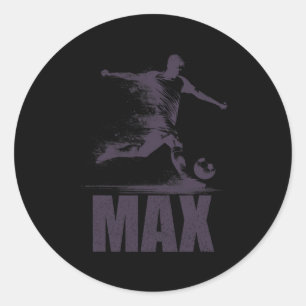 Pegatina Redonda Camiseta Max Fútbol Niños Personalizado Primer Nom