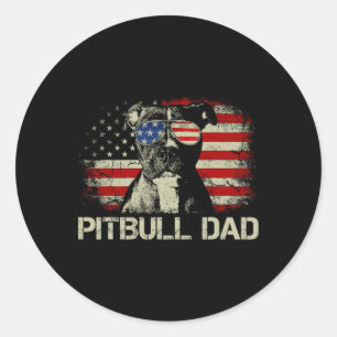 Pegatina Redonda Camiseta Mejor Papá Pitbull Bandera Americana 4 De