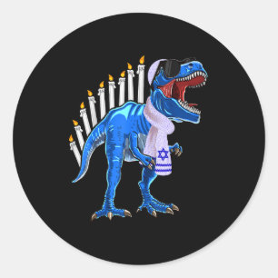 Pegatina Redonda Camiseta Menorasaurus Rex T Rex Dinosaurio Hanukka