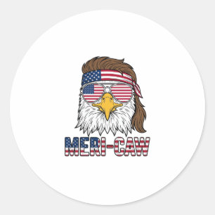 Pegatina Redonda Camiseta Meri-Caw Águila Patriótica Grabado Vintag