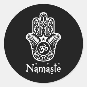 Pegatina Redonda Camiseta Namaste Mano Hamsa Yoga Hinduismo Vedas O