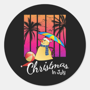 Pegatina Redonda Camiseta Navidad En Julio Muñeco de Nieve Divertid