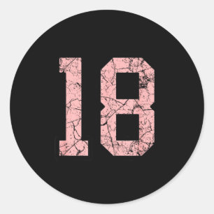 Pegatina Redonda Camiseta número 18 rosa y negra uniforme de jugado