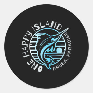 Pegatina Redonda Camiseta One Happy Island Aruba Pez Vela Pesca Tip