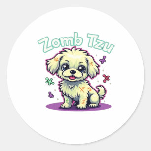 Pegatina Redonda Camiseta oversize de perro zombie Shih Tzu para Ha