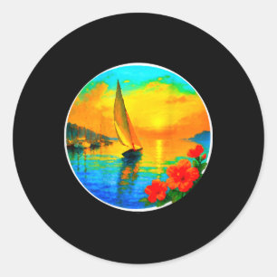 Pegatina Redonda Camiseta para amantes de barcos náuticos navegando